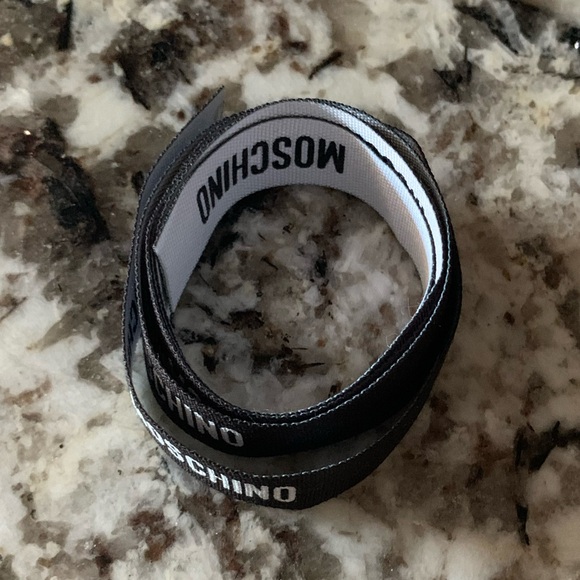 MOSCHINO Logo Ribbon, Double Sided, Black & White, Approx. 37" - Picture 2 of 5